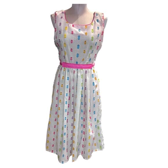 Vintage Serbin Saks Fifth Avenue Embroidered Belted Midi Dress Size Small‎ 1960 - Picture 1 of 12